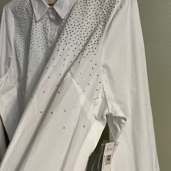 ND New Directions Curvy 100% Cotton White Sequined Button Up Shirt Blouse Sz 2X - Picture 8 of 10